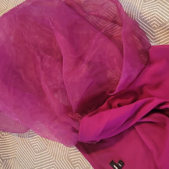Express One-Shoulder Magenta Bodysuit with Sheer Sleeve - Picture 6 of 6